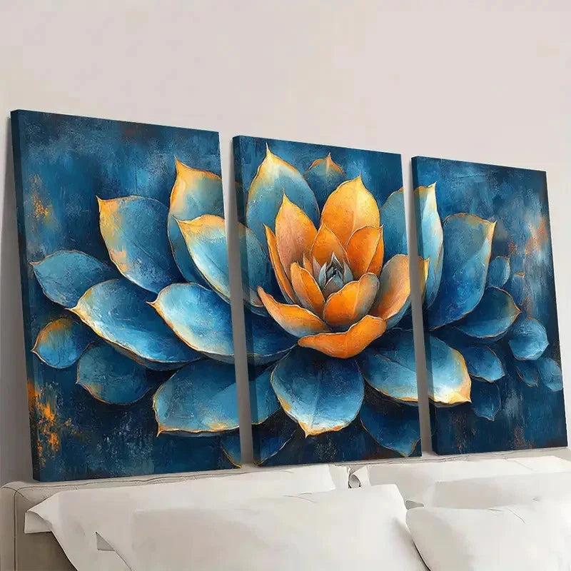 3pcs Teal Blue Yellow Floral Art Modern FG Wall Art Set Canvas Framed 40x60cm - High Quality Print 100% Australian Made Wall Canvas Ready to Hang