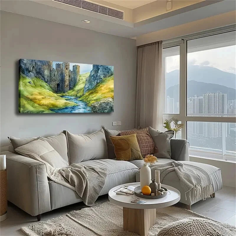 Ancient Castle at the Prairie's Wall Art Canvas Office Home Room Framed 120x60cm - Bella Home Decor