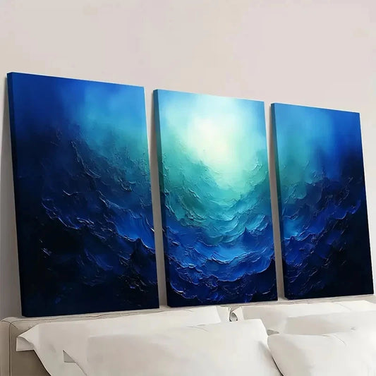 3pcs Blue & Green Swirling Patterns SP Wall Art Set Canvas Framed 60x90cm - High Quality Print 100% Australian Made Wall Canvas Ready to Hang