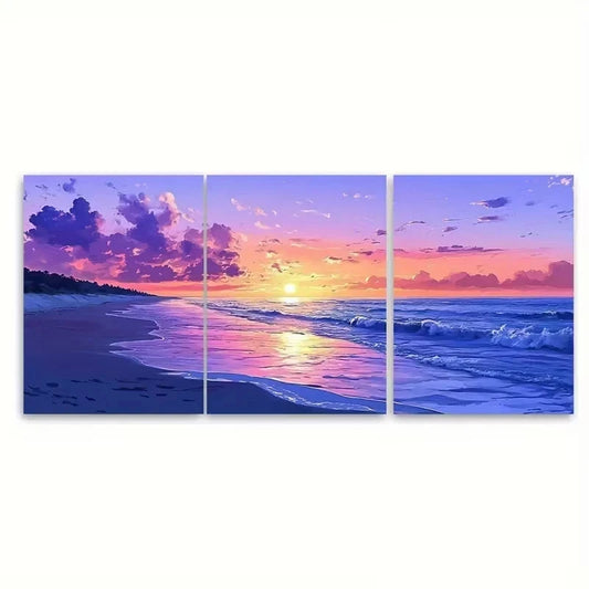 3pcs Tropical Beach Sunset Wall Art Set Canvas Framed 60x90cm - High Quality Print 100% Australian Made Wall Canvas Ready to Hang