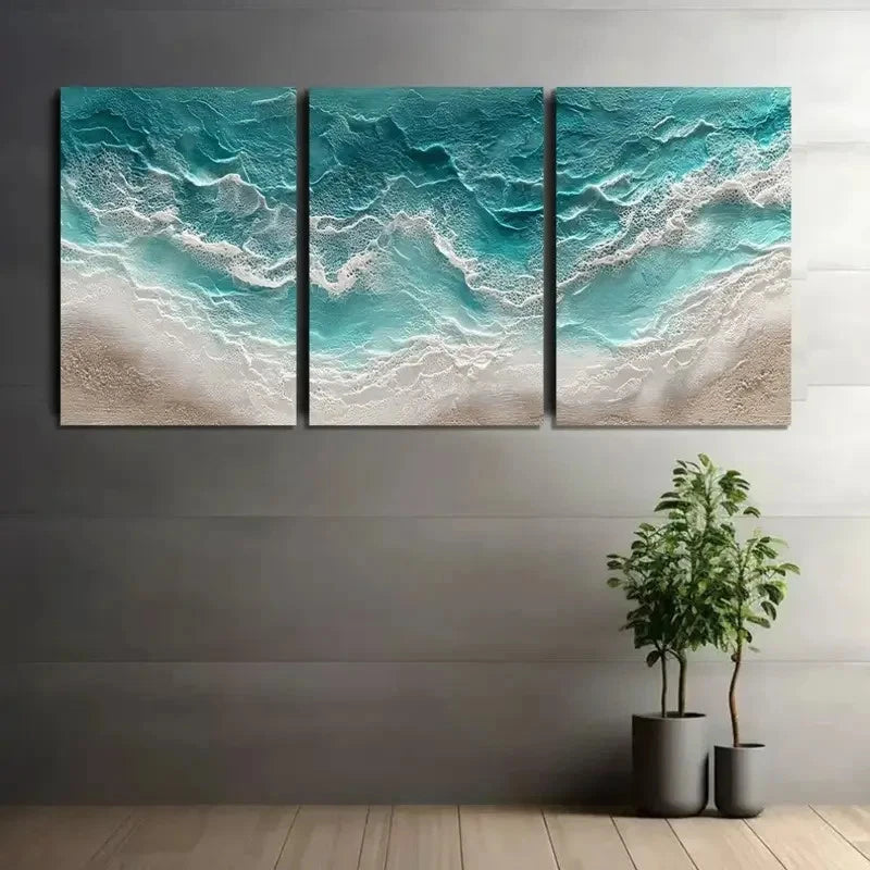 3pcs Hyper-Realistic Ocean Waves Poster Metal Print Ready to Hang Art - Bella Home Decor