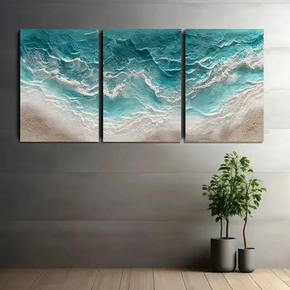 3pcs Hyper-Realistic Ocean Waves Poster Metal Print Ready to Hang Art - Bella Home Decor