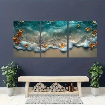 3pcs Beach Waves Ocean Sand Design Metal Print Ready to Hang Art - Bella Home Decor