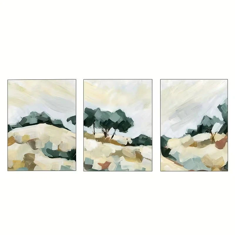 3pcs Golden Hill Bohemian Vintage Landscape       Wall Art Set Canvas Framed 50x70cm - High Quality Print 100% Australian Made Wall Canvas Ready to Hang - Bella Home Decor
