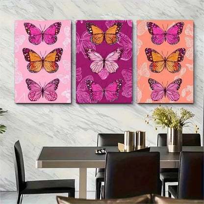 3pcs Pink Orange Butterfly Nature Perfect Wall Art Set Canvas Framed 50x70cm - High Quality Print 100% Australian Made Wall Canvas Ready to Hang