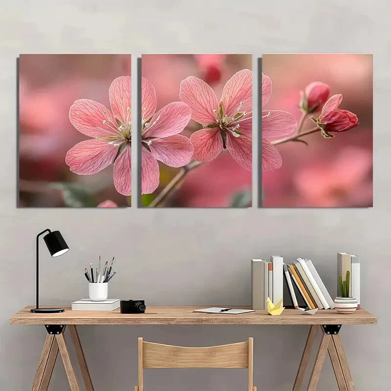 3pcs Featuring Print of Pink Musk Flowers Metal Print Ready to Hang Art - Bella Home Decor