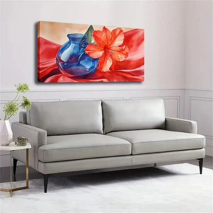 Vibrant Red Hibiscus Silk Wall Art Canvas Office Home Room Framed 120x60cm. - Bella Home Decor