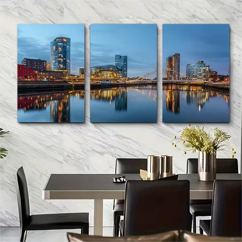 3pcs Salford England City Skyline Metal Print Ready to Hang Art