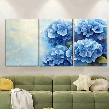 3pcs Spring Blue Hydrangea Flowers RH Wall Art Set Canvas Framed 60x90cm - High Quality Print 100% Australian Made Wall Canvas Ready to Hang - Bella Home Decor