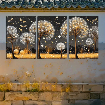 3pcs Modern Abstract Dandelion Floral Illustration Metal Print Ready to Hang Art - Bella Home Decor
