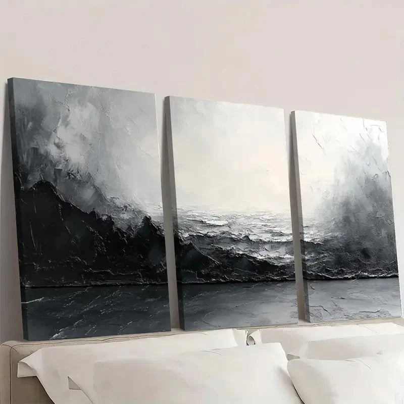 3pcs Gray & White Minimalist  Textured S  Wall Art Set Canvas Framed 50x70cm - High Quality Print 100% Australian Made Wall Canvas Ready to Hang - Bella Home Decor