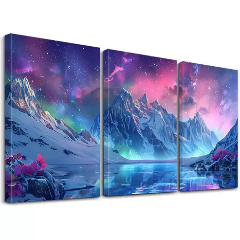 3pcs Abstract Starry Night With Pink Glow Art Set Canvas Unframed - High Quality Print 100% Australian Made Wall Canvas