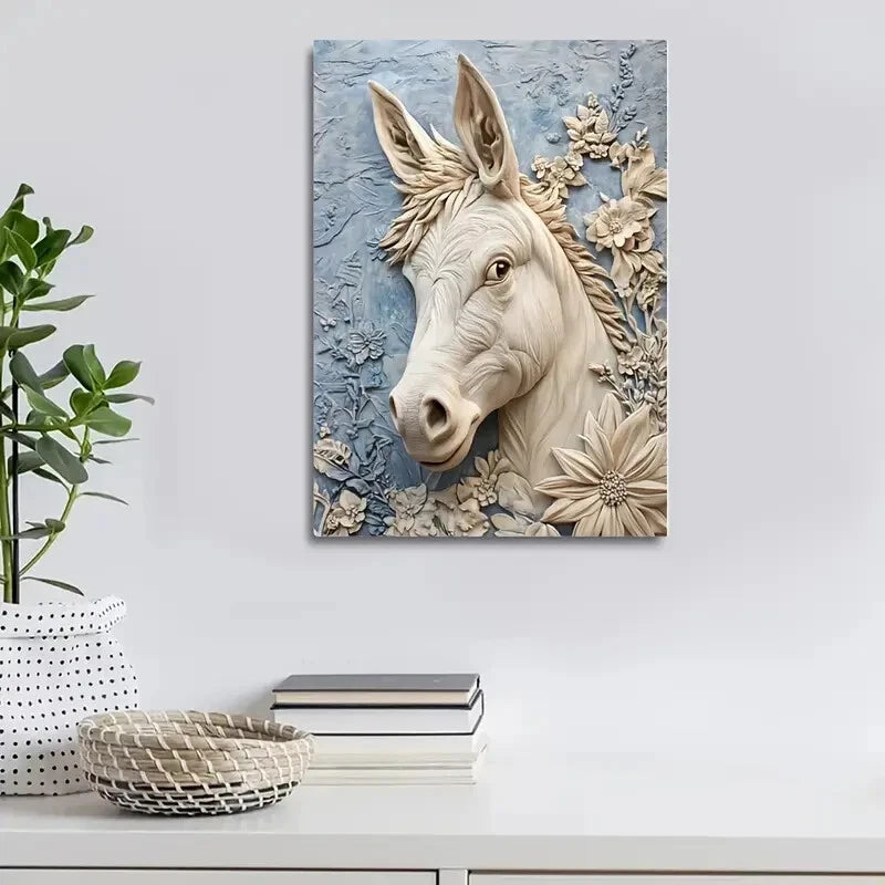 Featuring a Donkey Surrounded by Flowers Painting 40x60cm Metal Print Ready to Hang - Bella Home Decor