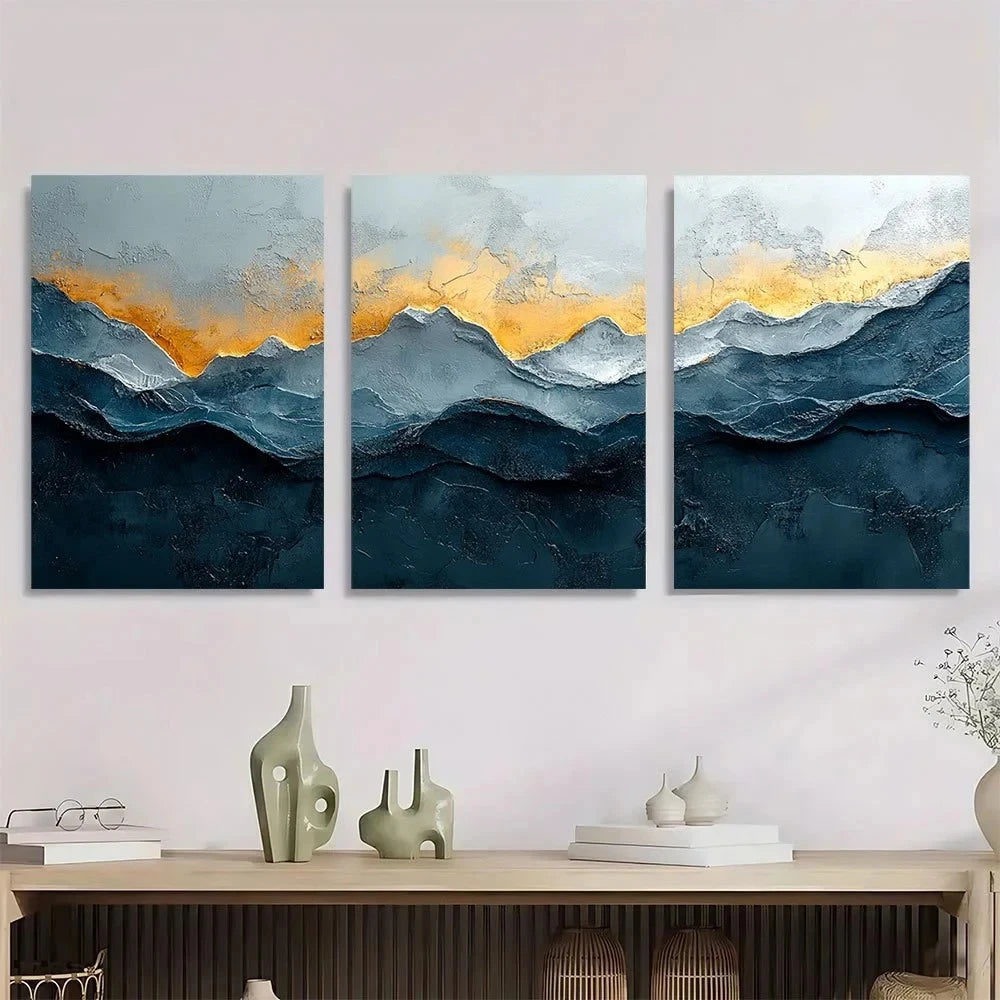 3pcs Elegant Grey and White Abstract Metal Print Ready to Hang Art - Bella Home Decor