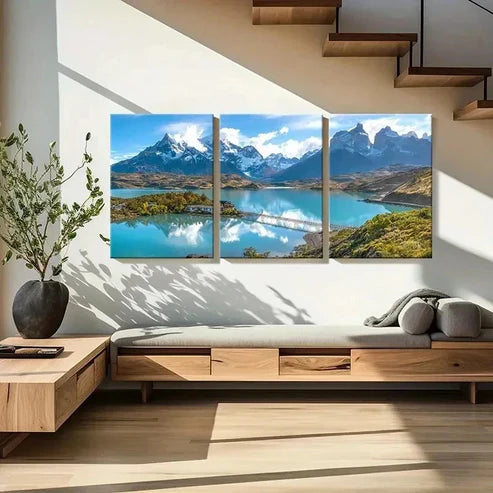 3pcs Chile Andes Lake Patagonia Bridge Wall Art Canvas Unframed - High Quality Print 100% Australian Made Wall Canvas - Bella Home Decor