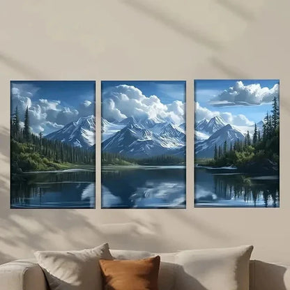 3pcs Scene of a Mountain Lake Decor Wall Art Set Canvas Unframed - High Quality Print 100% Australian Made Wall Canvas