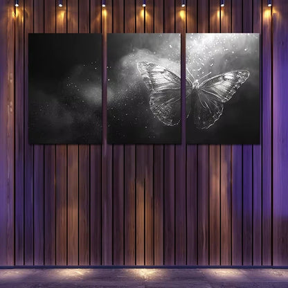3pcs Black and white Crystal Butterfly Wall Art Set Canvas Framed 60x90cm - High Quality Print 100% Australian Made Wall Canvas Ready to Hang - Bella Home Decor