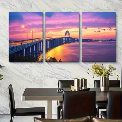 3pcs Vibrant Francis Scott Key Bridge Design Metal Print Ready to Hang Art