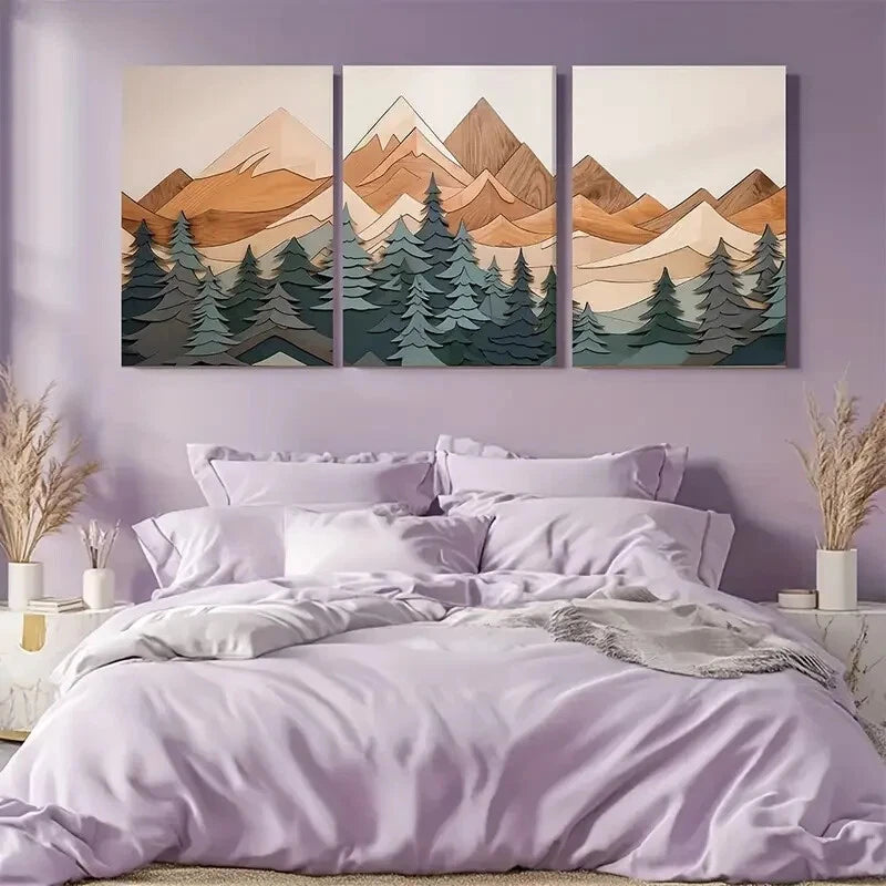 3pcs Large Forest Mountain Nature Inspired Design Metal Print Ready to Hang Art