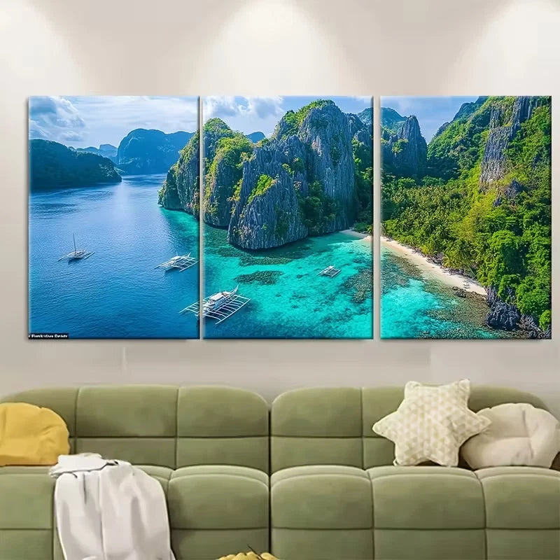 3pcs El Nido Philippines Landscapes Metal Print Ready to Hang Art - Bella Home Decor