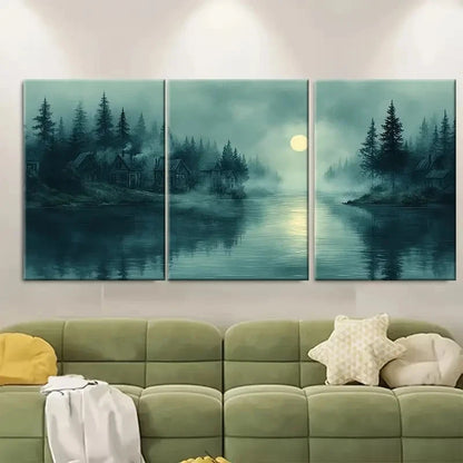 3pcs illustration of Green River Land EU   Wall Art Set Canvas Framed 60x90cm - High Quality Print 100% Australian Made Wall Canvas Ready to Hang
