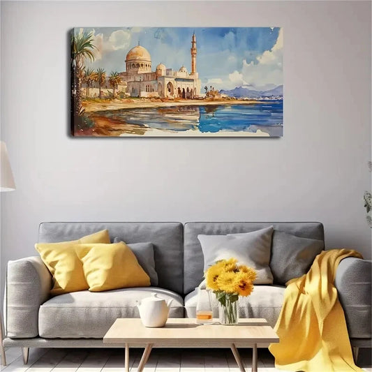Mediterranean Town Serene Wall Art Canvas Office Home Room Framed 120x60cm