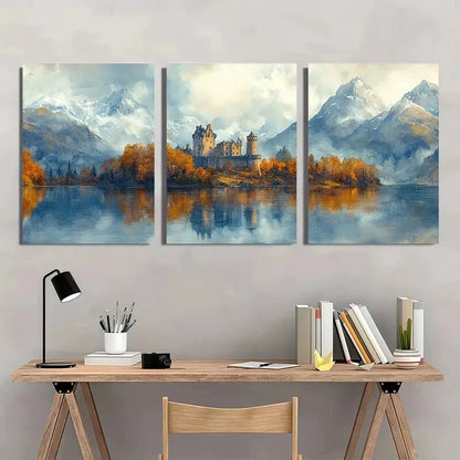 3pcs Watercolor Castle Scottish Landscape Metal Print Ready to Hang Art - Bella Home Decor