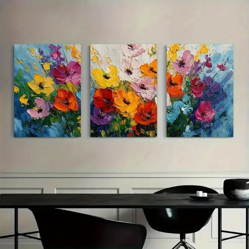 3pcs Abstract Colorful Flowers Painting Metal Print Ready to Hang Art - Bella Home Decor