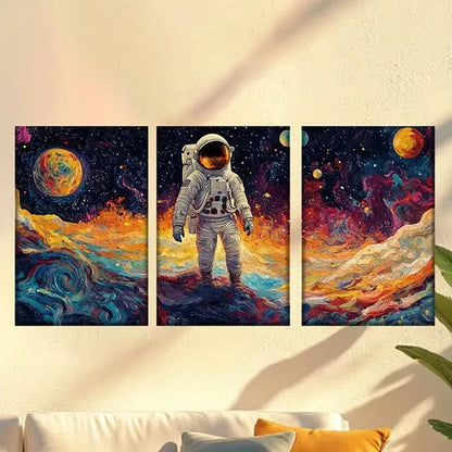 3pcs Whimsical Colorful Cosmic World & Astronaut Wall Art Canvas Unframed – High Quality Print 100% Australian Made Wall Canvas