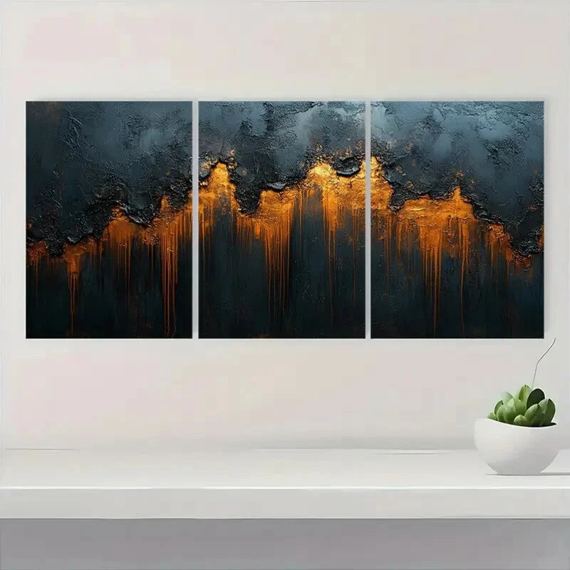 3pcs Black & Brown Textured Wabi Sabi Abstract Metal Print Ready to Hang Art