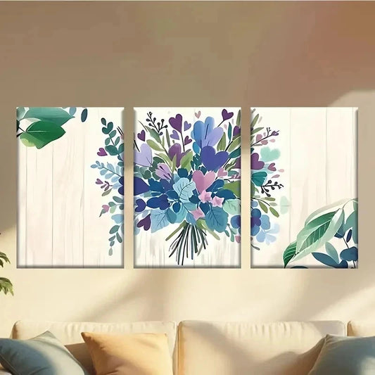 3pcs Vibrant Floral Bouquet with Green Leaves Wall Art Set Canvas Framed 60x90cm - High Quality Print 100% Australian Made Wall Canvas Ready to Hang