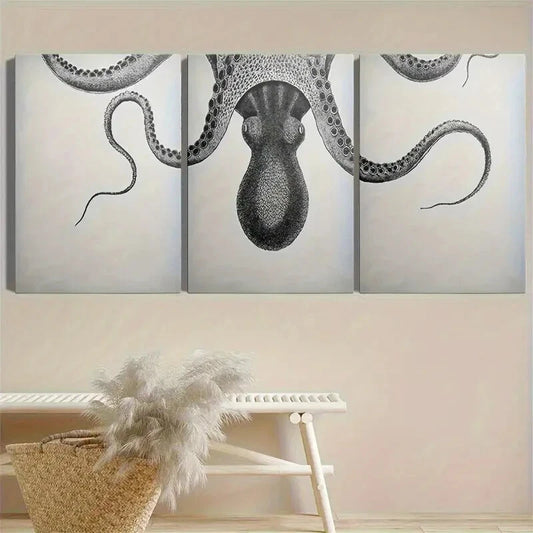 3pcs Style with a Storm Squid Theme Metal Print Ready to Hang Art