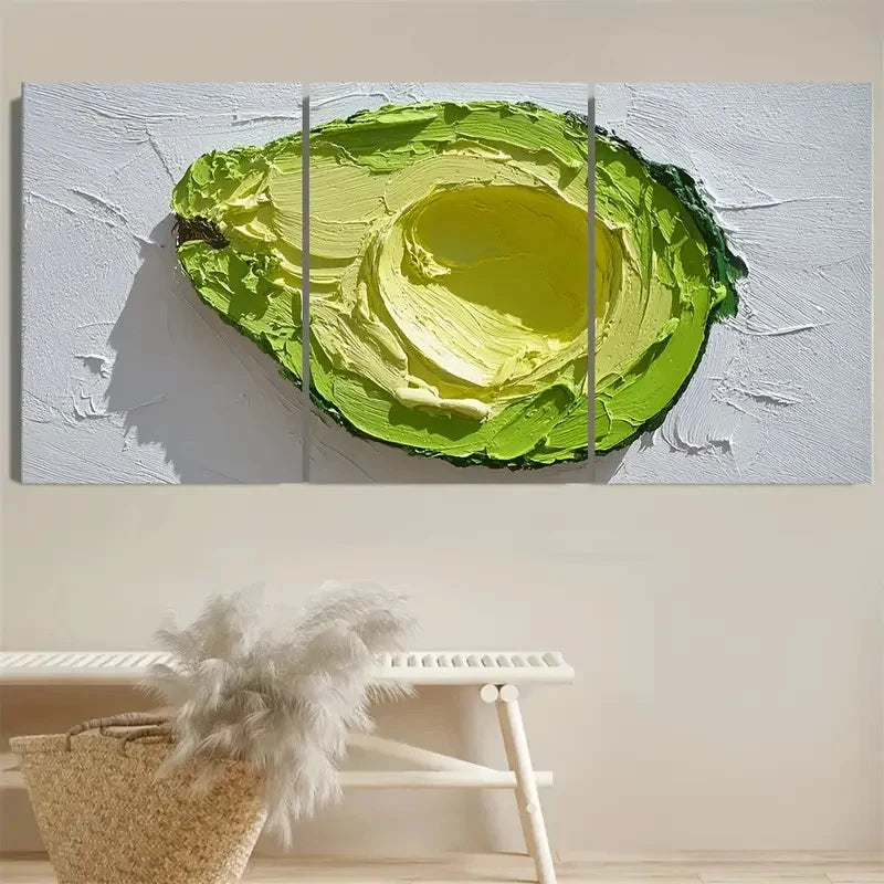 3pcs Avocado Modern Vibrant Kitchen Art Wall Art Set Canvas Framed 50x70cm - High Quality Print 100% Australian Made Wall Canvas Ready to Hang - Bella Home Decor