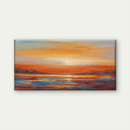 Ocean Sunset Watercolour Wall Art Canvas Office Home Room Framed 120x60cm