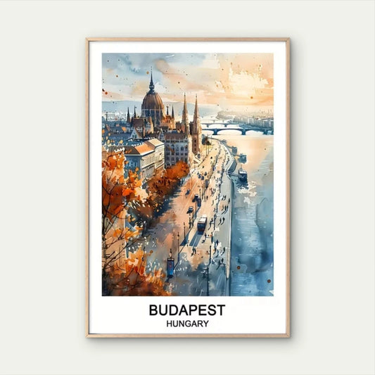 Budapest Hungary Decor with Iconic Cityscape Travel Poster Print Wall Art