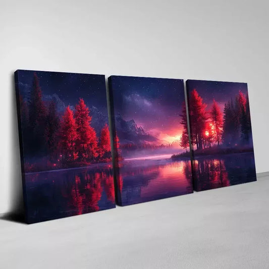 3pcs Calm Lake Trees with mountain View Painting Wall Art Set Canvas Framed 40x60cm - High Quality Print 100% Australian Made Wall Canvas Ready to Hang