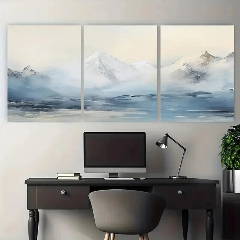 3pcs Serene Blue and White Peaks with Misty Design Metal Print Ready to Hang Art - Bella Home Decor