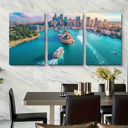 3pcs Vibrant Sydney Harbour Panorama Wall Art Set Canvas Framed 40x60cm - High Quality Print 100% Australian Made Wall Canvas Ready to Hang