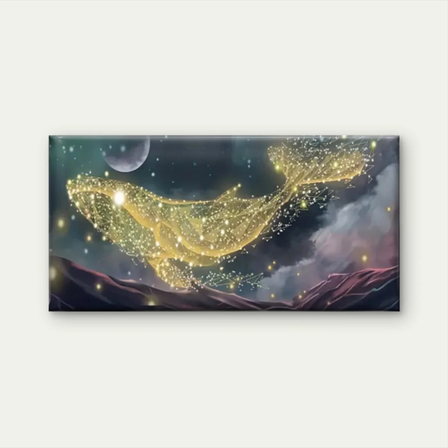 Whales Float Moon Sky Wall Art Canvas Office Home Room Framed 120x60cm