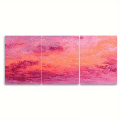 3pcs Sunrise Pink And Orange Textures Metal Print Ready to Hang Art - Bella Home Decor