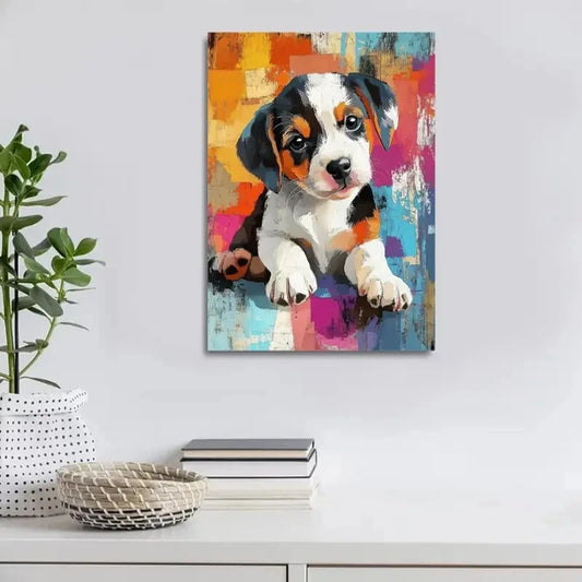Beautiful Modern Abstract Puppy Contemporary Painting 40x60cm Metal Print Ready to Hang - Bella Home Decor