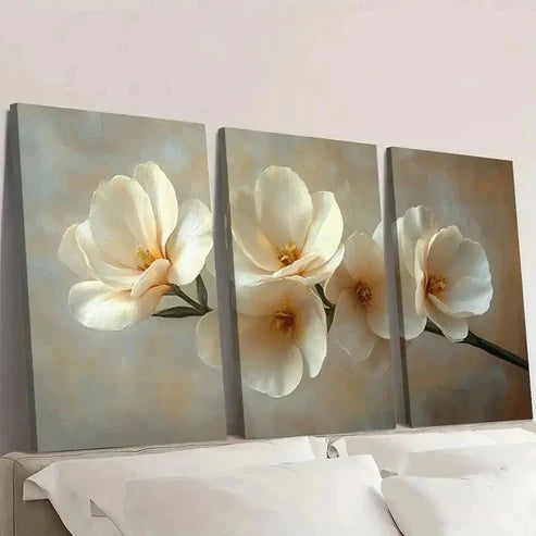 3pcs White Freesia Floral Wall Art Set Canvas Unframed – High Quality Print, 100% Australian Made Wall Canvas