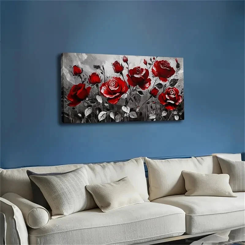 Many Blooming Red Roses Buds Wall Art Canvas Office Home Room Framed 120x60cm - Bella Home Decor