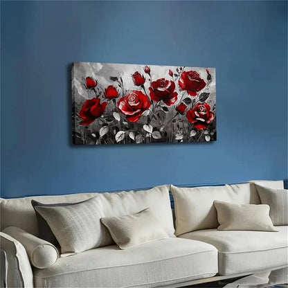 Many Blooming Red Roses Buds Wall Art Canvas Office Home Room Framed 120x60cm - Bella Home Decor