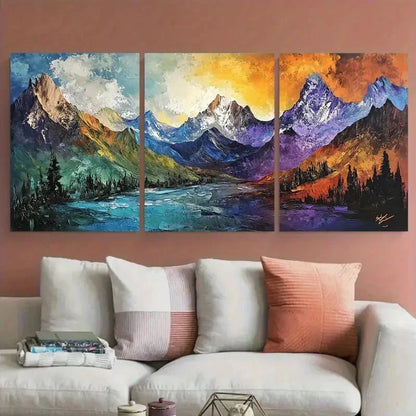 3pcs Surreal Mountains Nature Abstract Landscape Wall Art Set Canvas Framed 50x70cm - High Quality Print 100% Australian Made Wall Canvas Ready to Hang