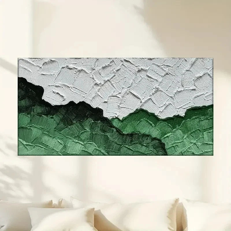Modern Abstract Green & White Wall Art Canvas Office Home Room Framed 120x60cm