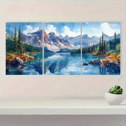 3pcs Moraine Lake Scenery with Pine Trees Metal Print Ready to Hang Art - Bella Home Decor