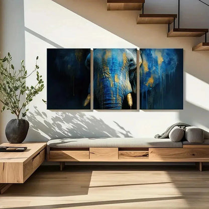 3pcs Abstract Elephant Art Blue Yellow Splash Metal Print Ready to Hang Art - Bella Home Decor