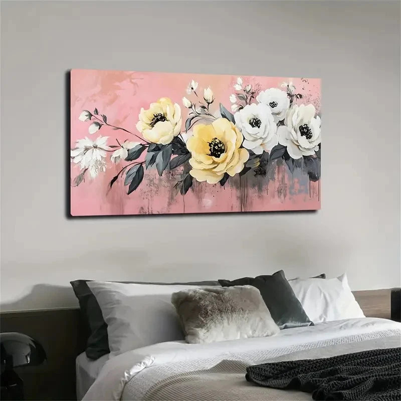 Yellow White Flowers Surrounded Wall Art Canvas Office Home Room Framed 120x60cm