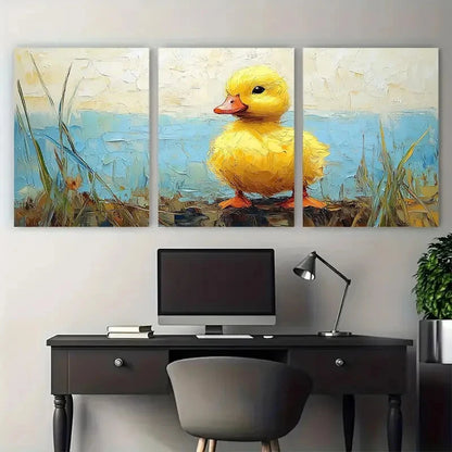 3pcs Yellow Duckling Baby Animals Metal Print Ready to Hang Art - Bella Home Decor